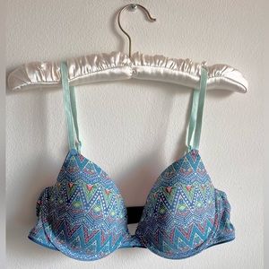 PINK Victoria’s Secret Bra- turquoise and neon geometric print